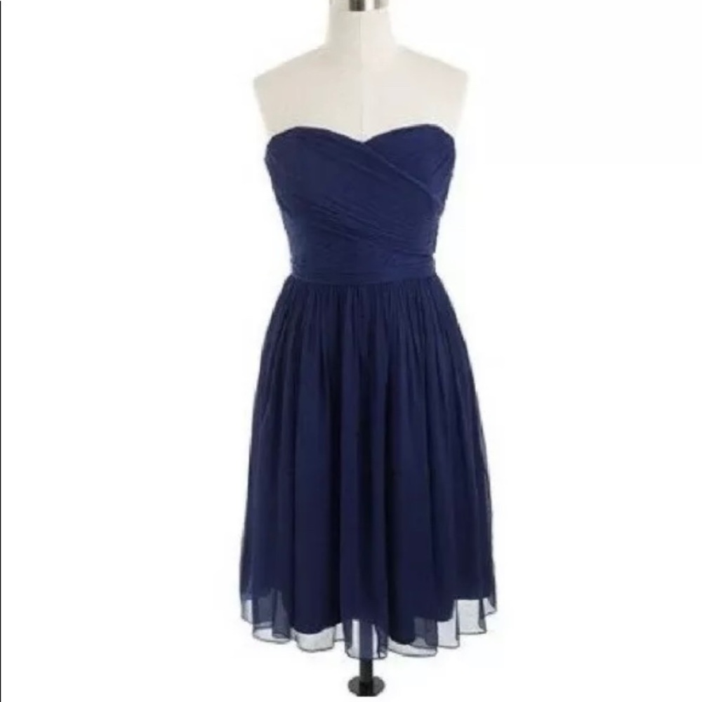 J.Crew navy blue strapless dress. 100% Silk